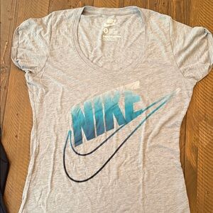 Nike Women's Heather Gray Tee with Gradient Blue Logo